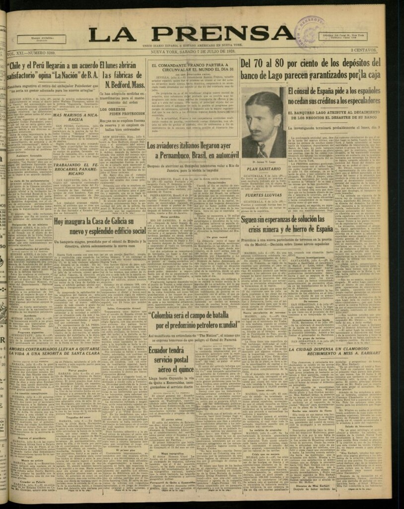 Miniatura de La Prensa: único diario español e hispano americano en Nueva York, del 7 de julio de 1928, nº 3269