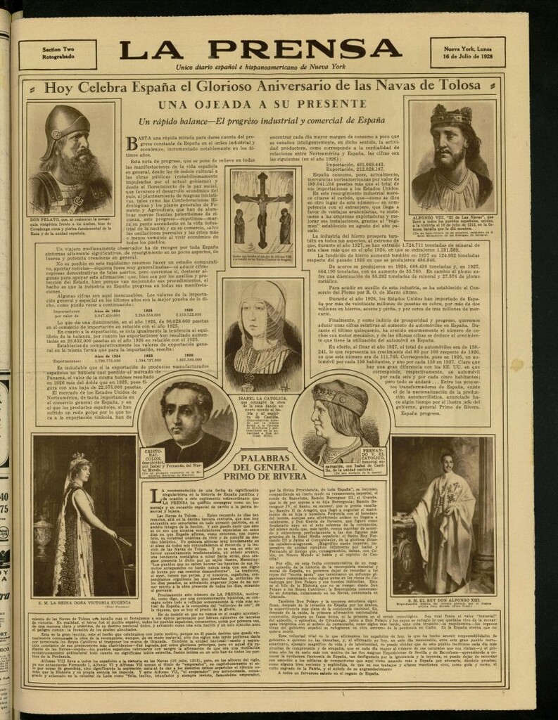Miniatura de La Prensa: único diario español e hispano americano en Nueva York, del 16 de julio de 1928, sesión especial retrograbado