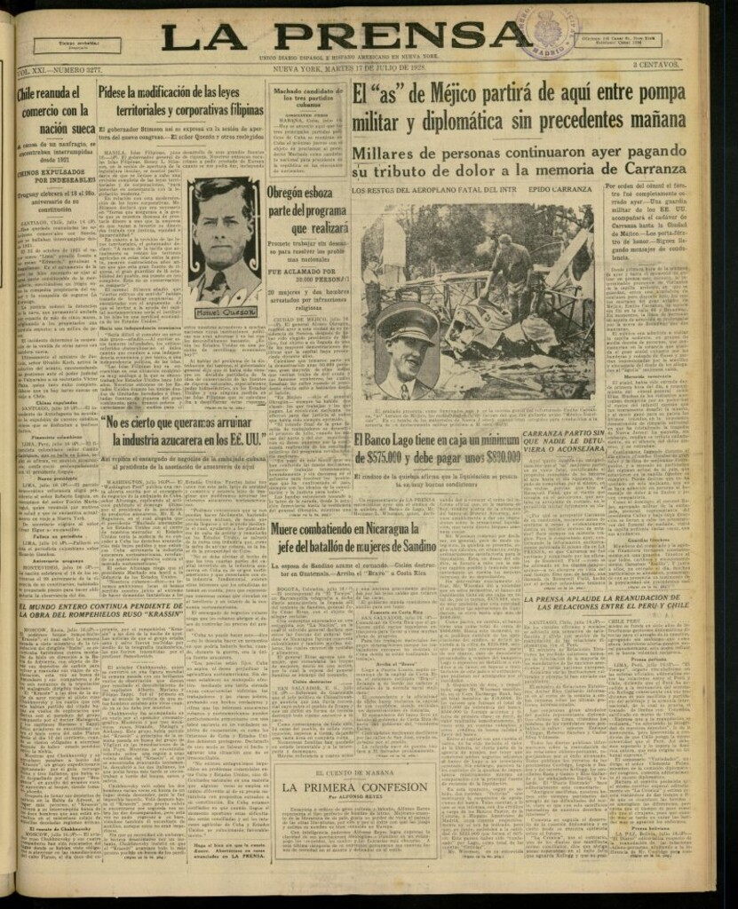 Miniatura de La Prensa: único diario español e hispano americano en Nueva York, del 17 de julio de 1928, nº 3277