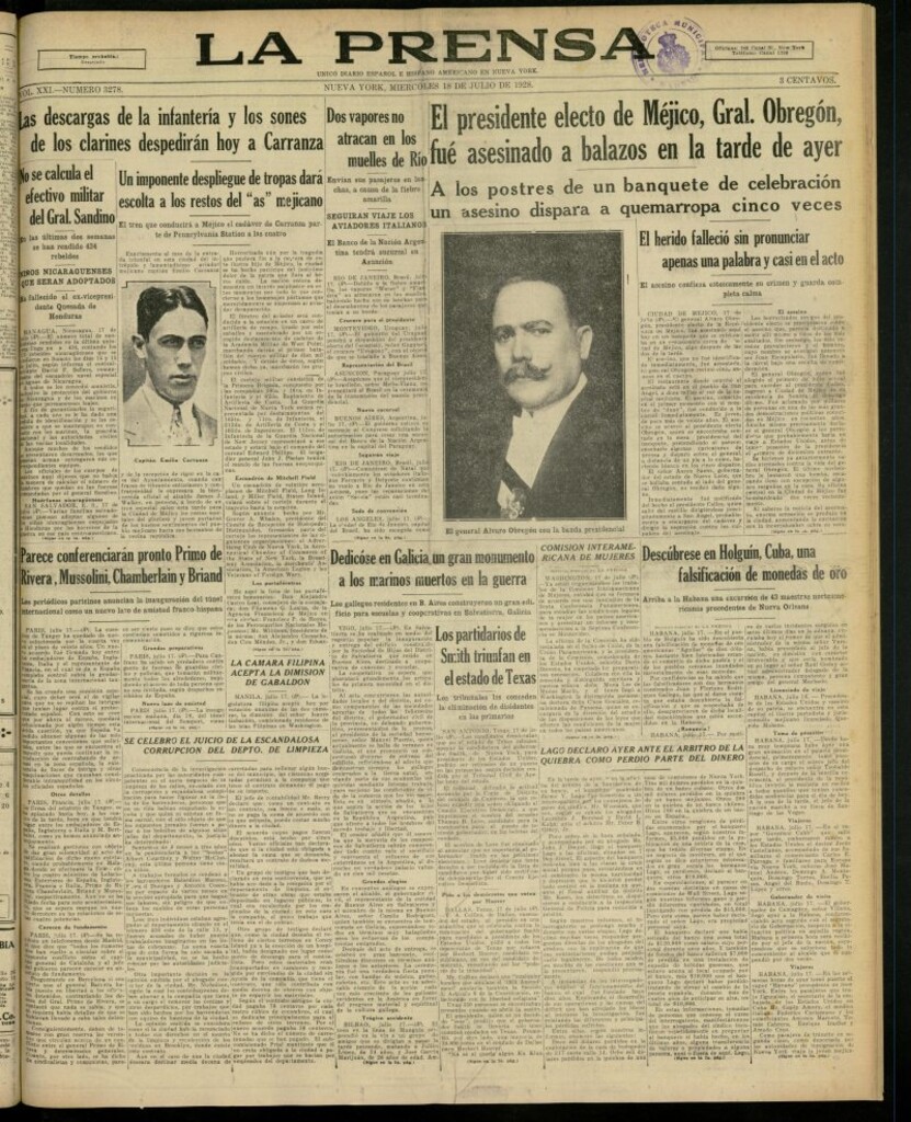 Miniatura de La Prensa: único diario español e hispano americano en Nueva York, del 18 de julio de 1928, nº 3278