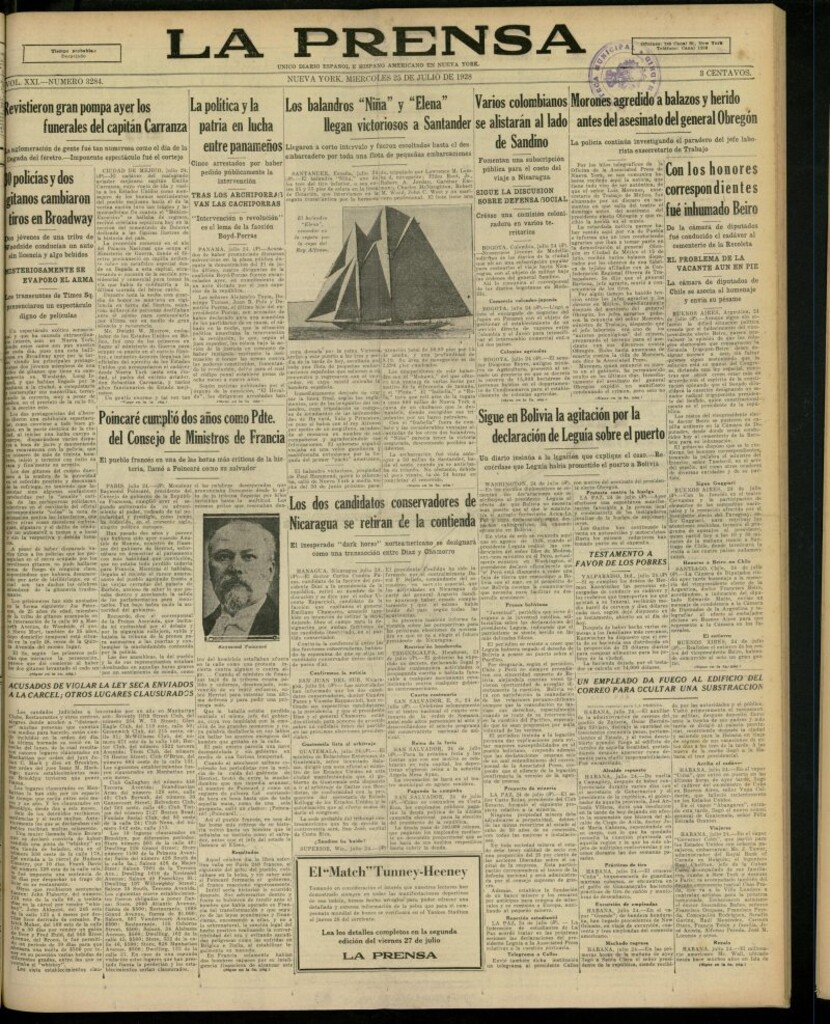 Miniatura de La Prensa: único diario español e hispano americano en Nueva York, del 25 de julio de 1928, nº 3284
