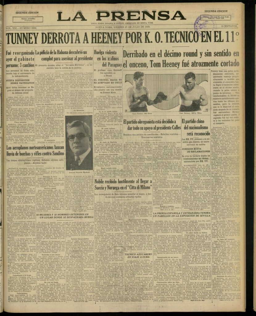 Miniatura de La Prensa: único diario español e hispano americano en Nueva York, del 27 de julio de 1928, nº 3286