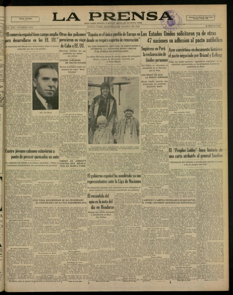 Miniatura de La Prensa: único diario español e hispano americano en Nueva York, del 28 de agosto de 1928, nº 3313