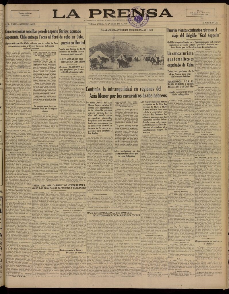 Miniatura de La Prensa: único diario español e hispano americano en Nueva York, del 29 de agosto de 1929, nº 3627