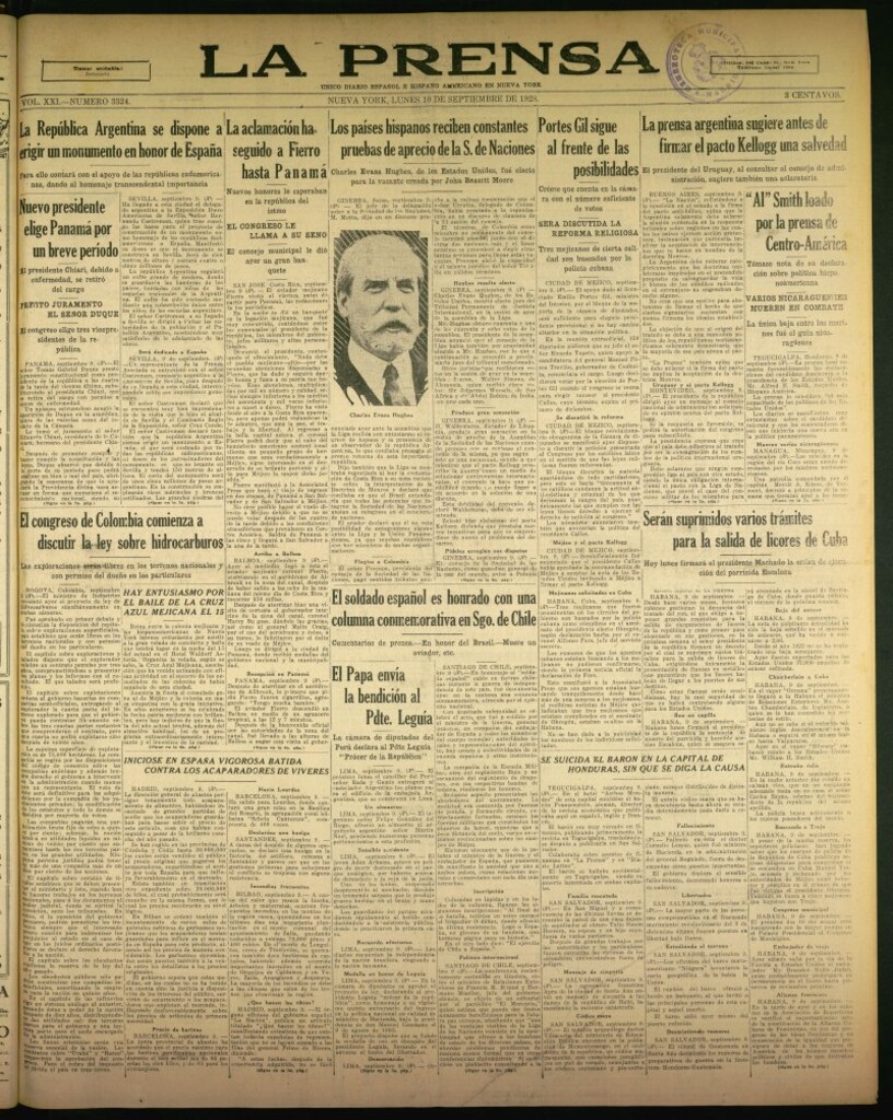 Miniatura de La Prensa: único diario español e hispano americano en Nueva York de 10 de septiembre de 1928, nº 3324