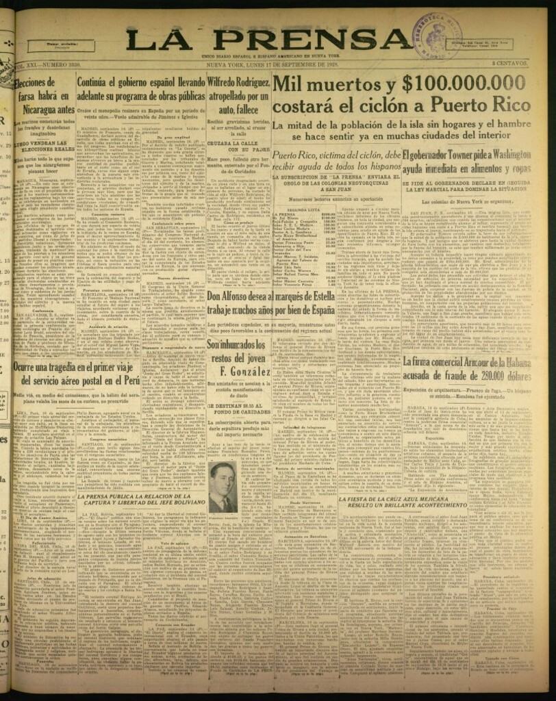 Miniatura de La Prensa: único diario español e hispano americano en Nueva York de 17 de septiembre de 1928, nº 3330