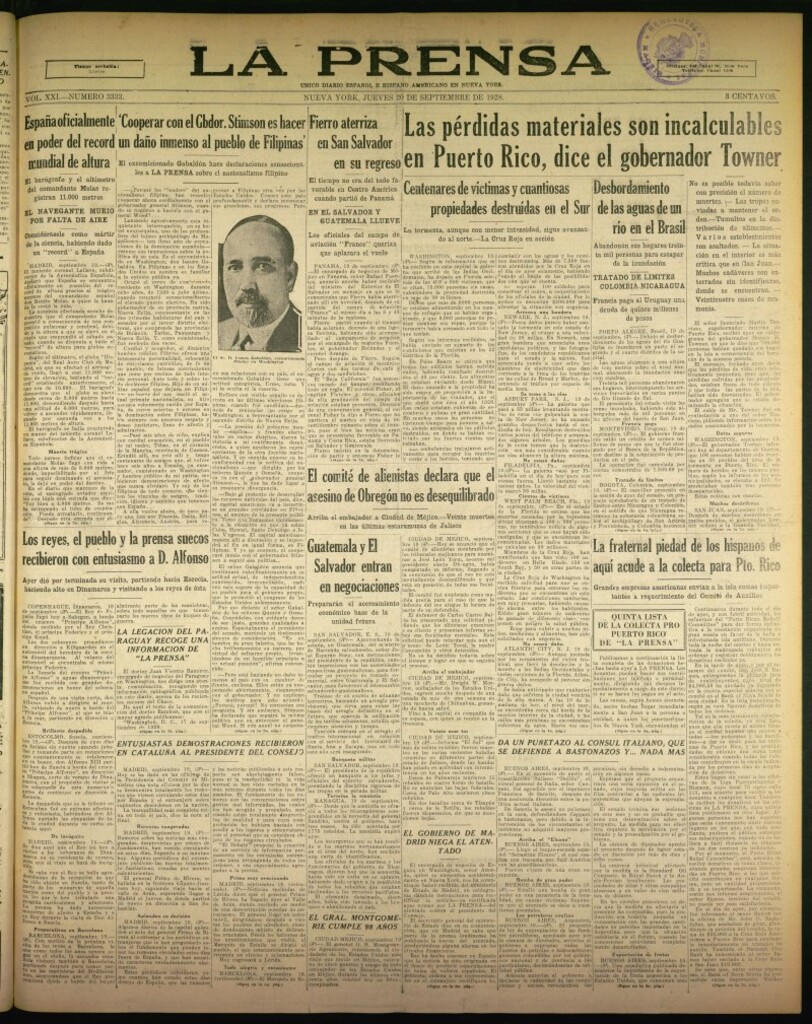 Miniatura de La Prensa: único diario español e hispano americano en Nueva York de 20 de septiembre de 1928, nº 3333