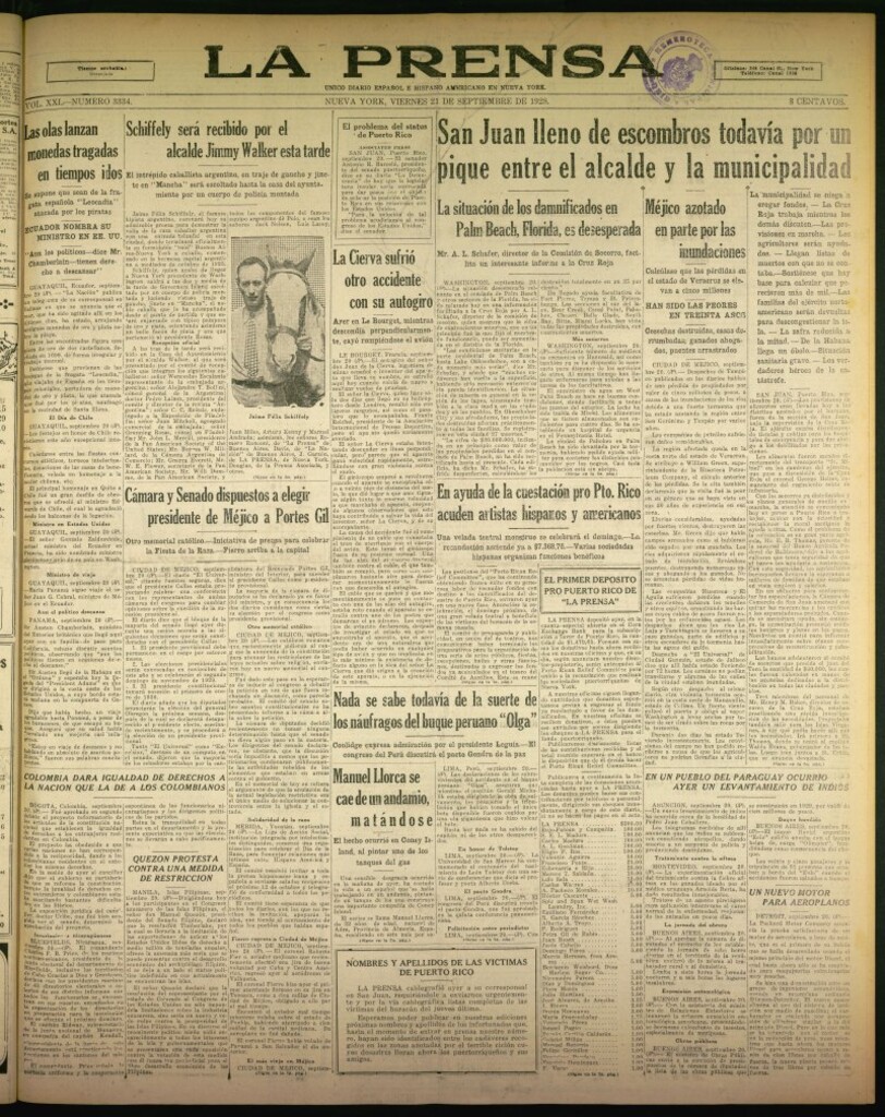 Miniatura de La Prensa: único diario español e hispano americano en Nueva York de 21 de septiembre de 1928, nº 3334