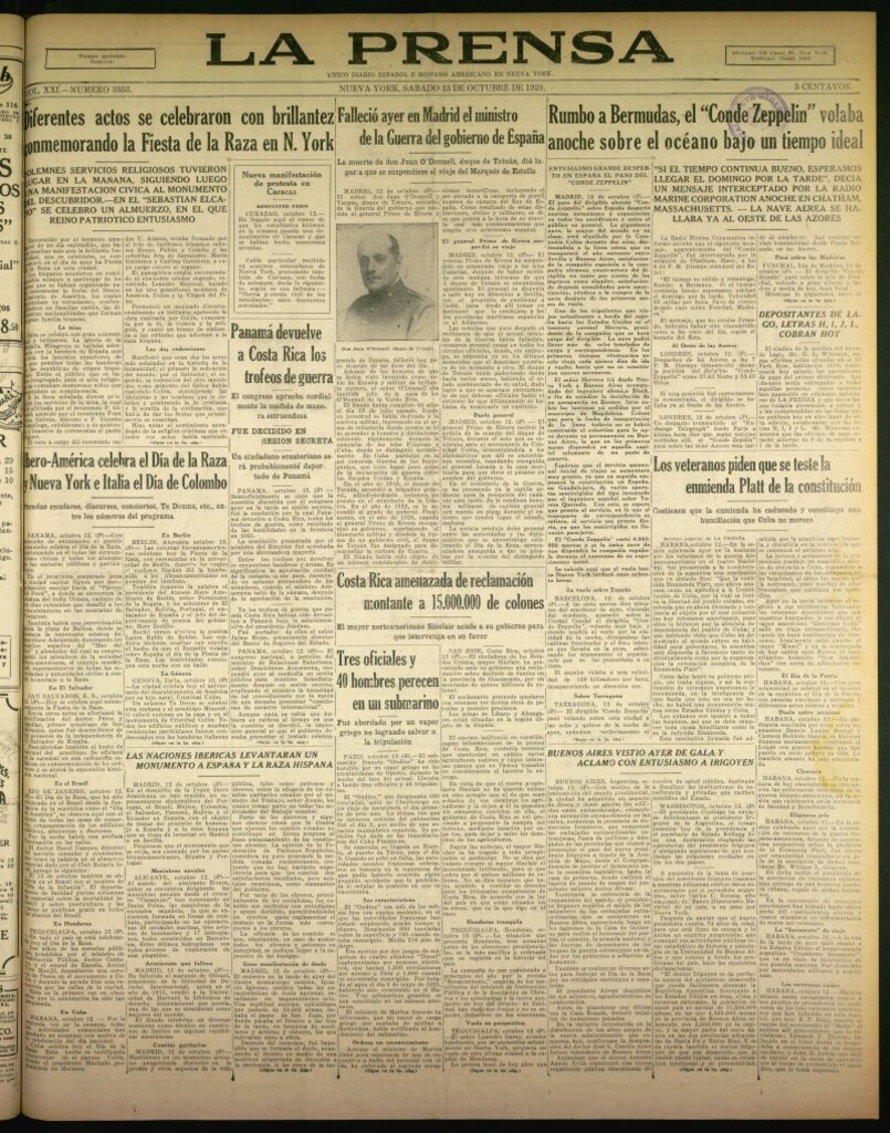 Miniatura de La Prensa: único diario español e hispano americano en Nueva York de 13 de octubre de 1928, nº 3353