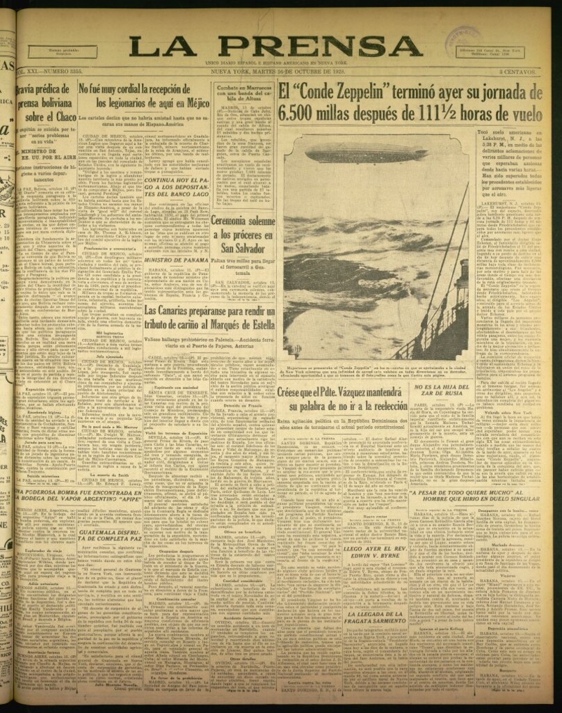 Miniatura de La Prensa: único diario español e hispano americano en Nueva York de 16 de octubre de 1928, nº 3355