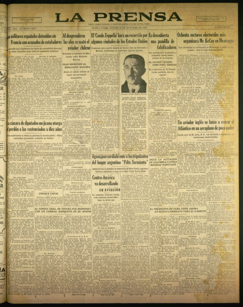 Miniatura de La Prensa: único diario español e hispano americano en Nueva York de 18 de octubre de 1928, nº 3357