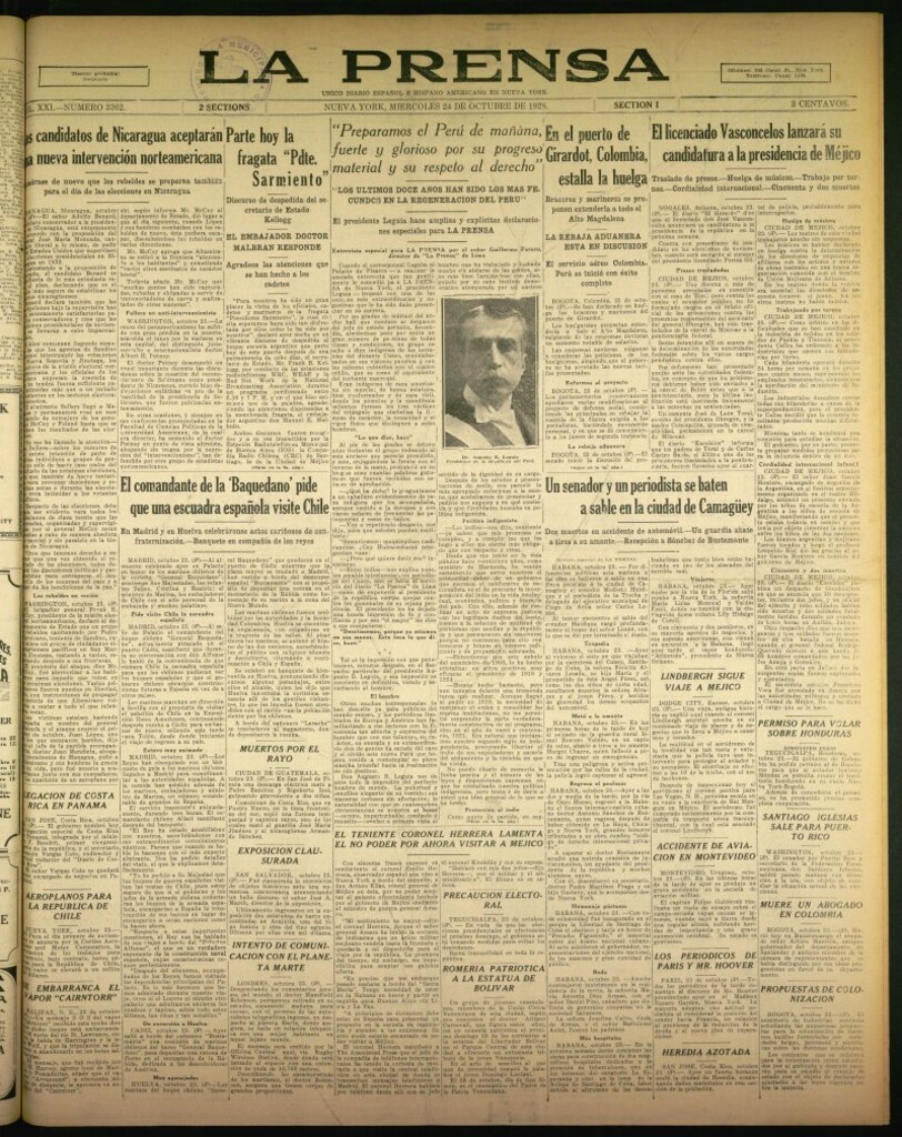 Miniatura de La Prensa: único diario español e hispano americano en Nueva York de 24 de octubre de 1928, nº 3362
