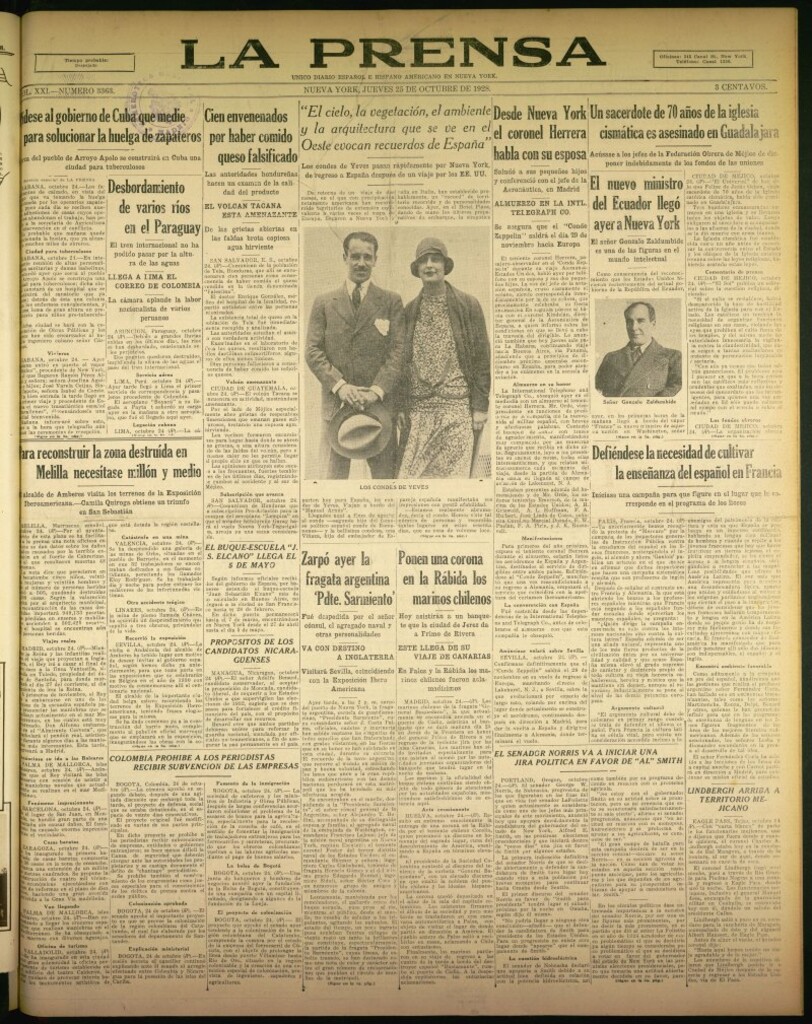 Miniatura de La Prensa: único diario español e hispano americano en Nueva York de 25 de octubre de 1928, nº 3363