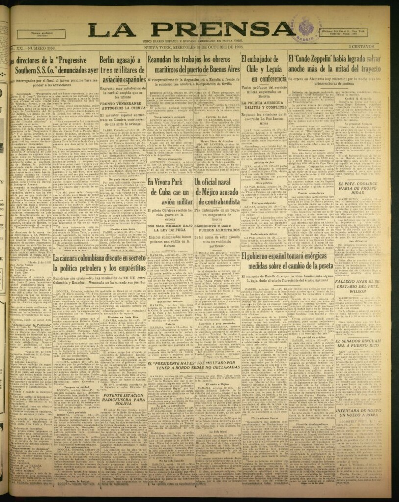 Miniatura de La Prensa: único diario español e hispano americano en Nueva York de 31 de octubre de 1928, nº 3368