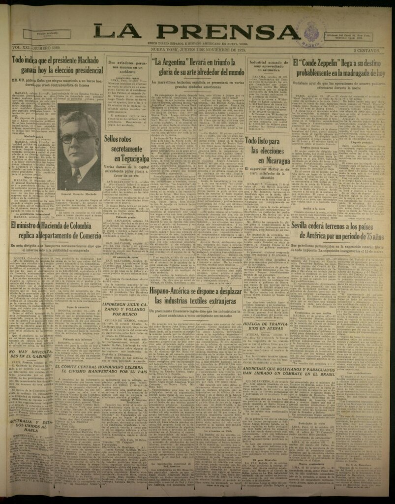 Miniatura de La Prensa: único diario español e hispano americano en Nueva York, del 1 de noviembre de 1928, nº 3369