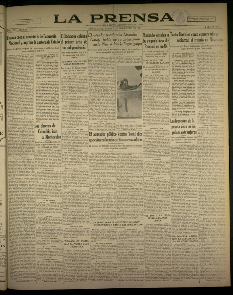 Miniatura de La Prensa: único diario español e hispano americano en Nueva York del 5 de noviembre de 1928, nº 3372
