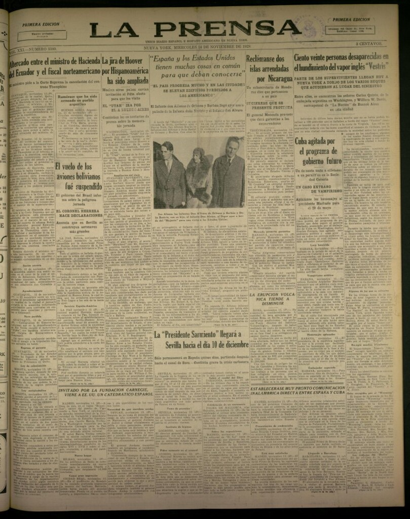 Miniatura de La Prensa: único diario español e hispano americano en Nueva York, del 14 de noviembre de 1928, nº 3380
