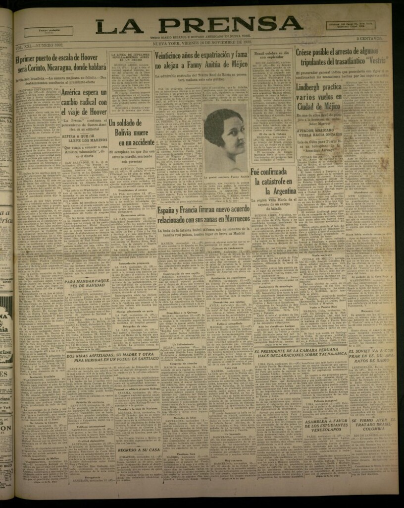 Miniatura de La Prensa: único diario español e hispano americano en Nueva York, del 16 de noviembre de 1928, nº 3382
