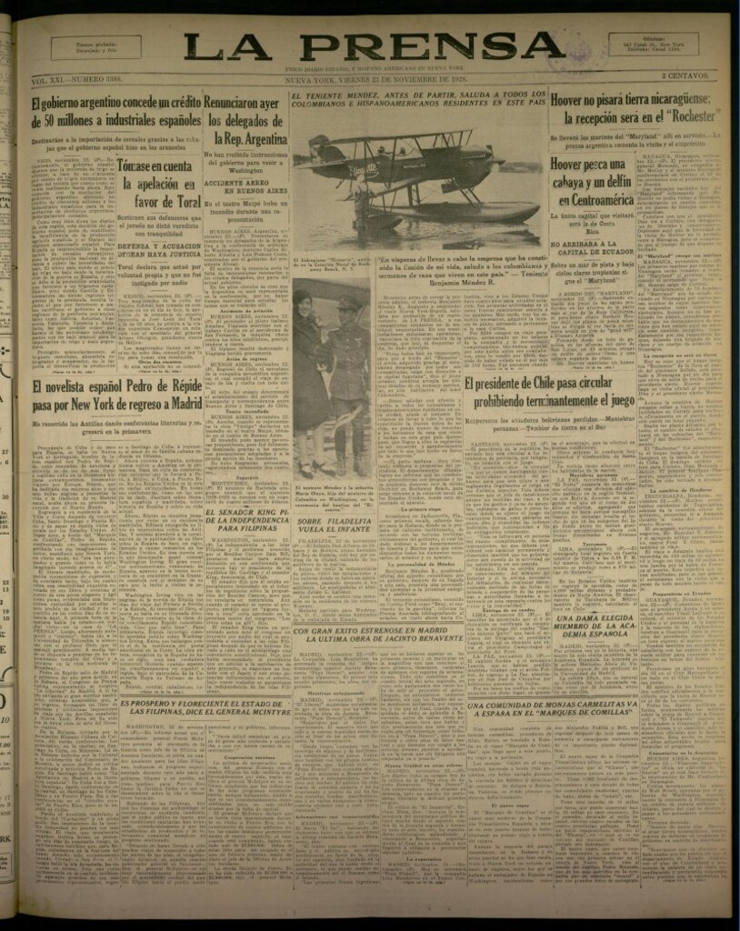 Miniatura de La Prensa: único diario español e hispano americano en Nueva York, del 23 de noviembre de 1928, nº 3388