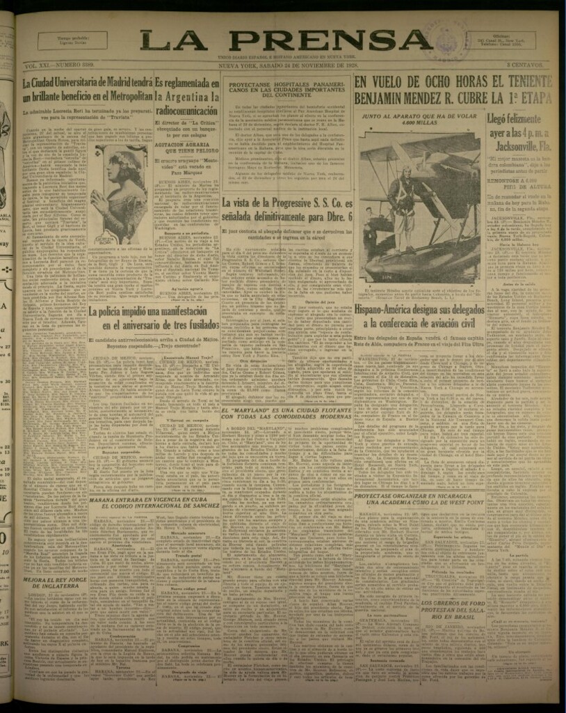 Miniatura de La Prensa: único diario español e hispano americano en Nueva York, del 24 de noviembre de 1928, nº 3389