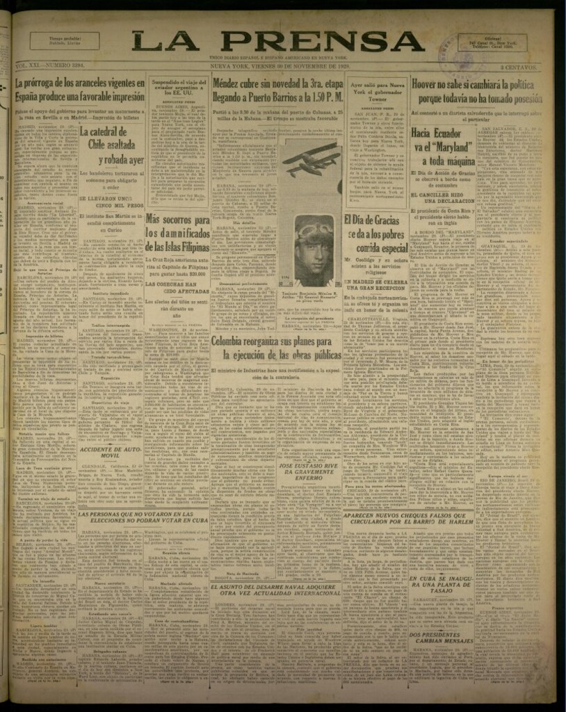 Miniatura de La Prensa: único diario español e hispano americano en Nueva York, del 30 de noviembre de 1928, nº 3394