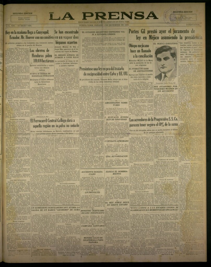 Miniatura de La Prensa: único diario español e hispano americano en Nueva York, del 1 de diciembre de 1928, nº 3395