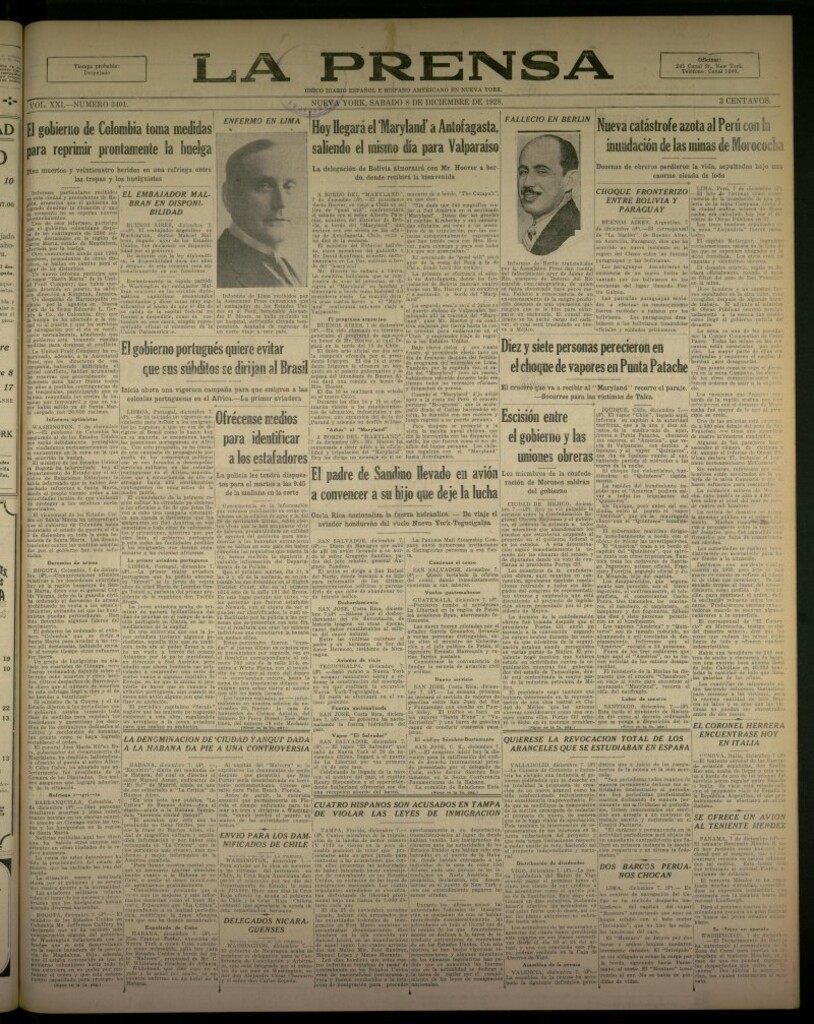 Miniatura de La Prensa: único diario español e hispano americano en Nueva York, del 8 de diciembre de 1928, nº 3401
