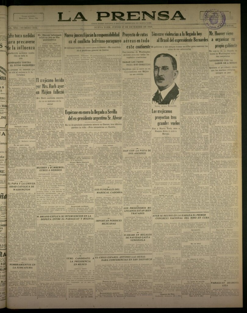 Miniatura de La Prensa: único diario español e hispano americano en Nueva York, del 27 de diciembre de 1928, nº 3416