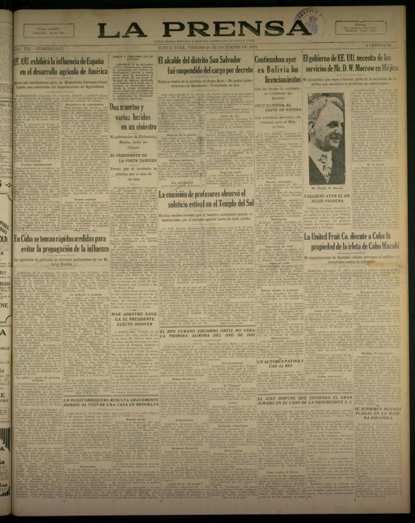 Miniatura de La Prensa: único diario español e hispano americano en Nueva York, del 28 de diciembre de 1928, nº 3417