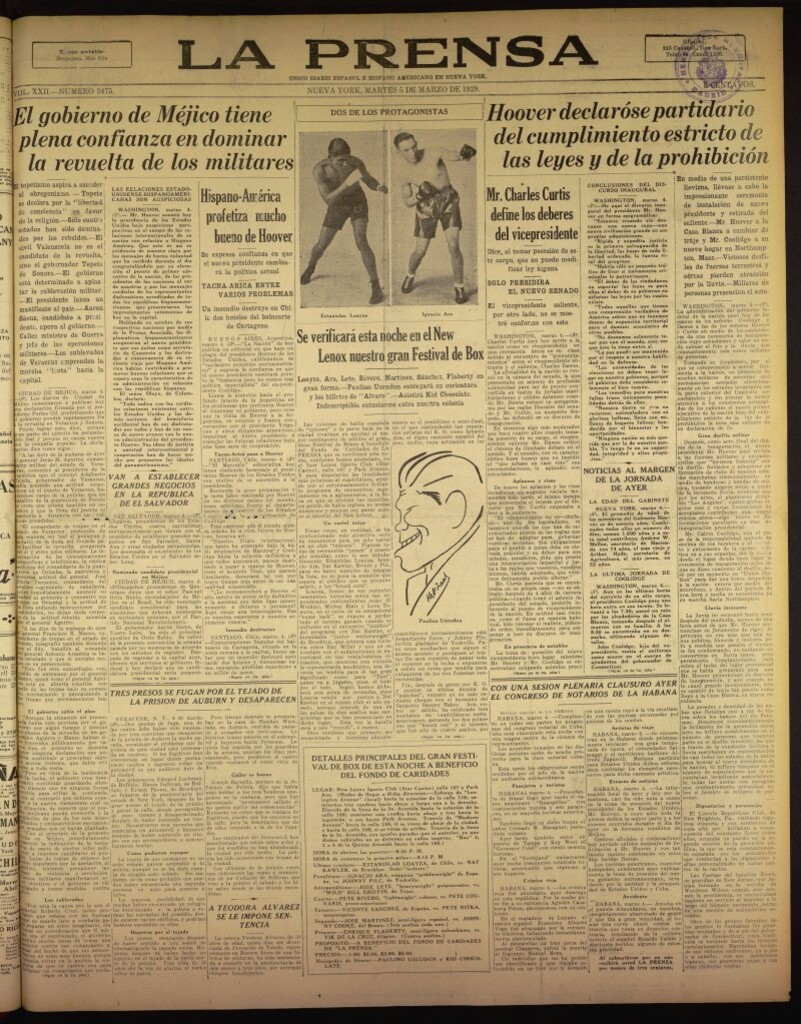 Miniatura de La Prensa: único diario español e hispano americano en Nueva York del 5 de marzo de 1929, nº 3475