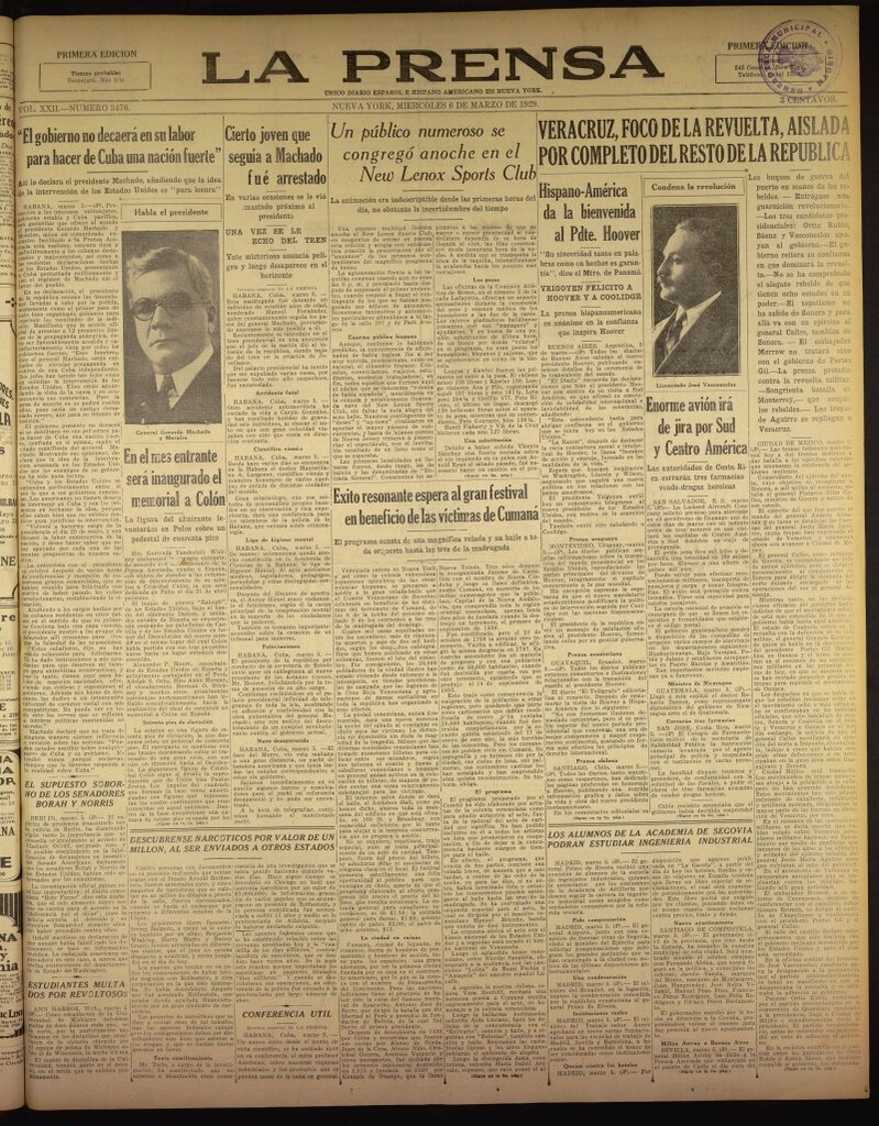 Miniatura de La Prensa: único diario español e hispano americano en Nueva York del 6 de marzo de 1929, nº 3476