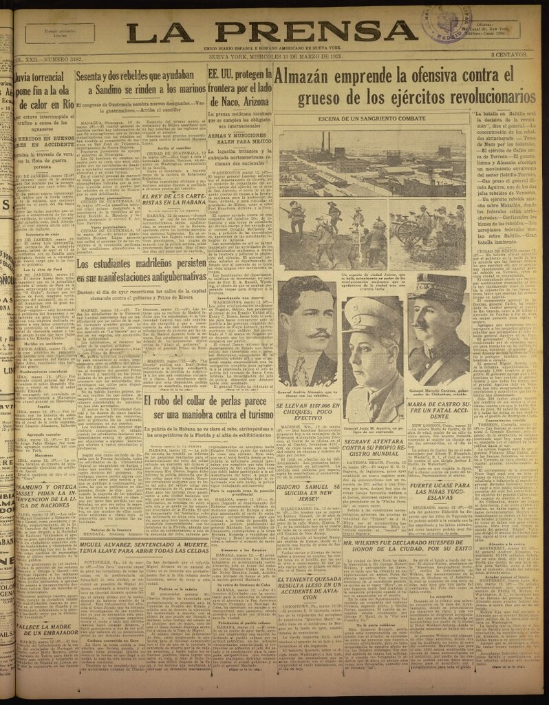 Miniatura de La Prensa: único diario español e hispano americano en Nueva York del 13 de marzo de 1929, nº 3482