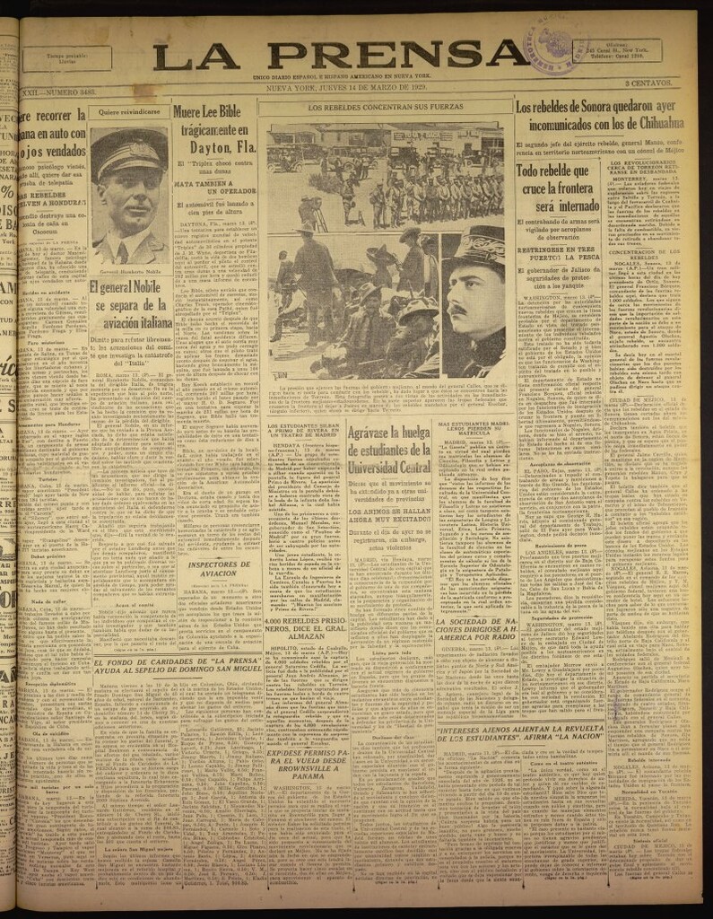 Miniatura de La Prensa: único diario español e hispano americano en Nueva York del 14 de marzo de 1929, nº 3483