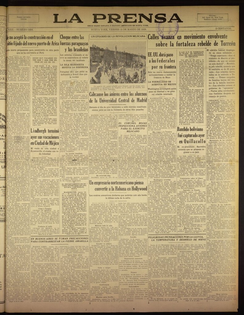 Miniatura de La Prensa: único diario español e hispano americano en Nueva York del 15 de marzo de 1929, nº 3484