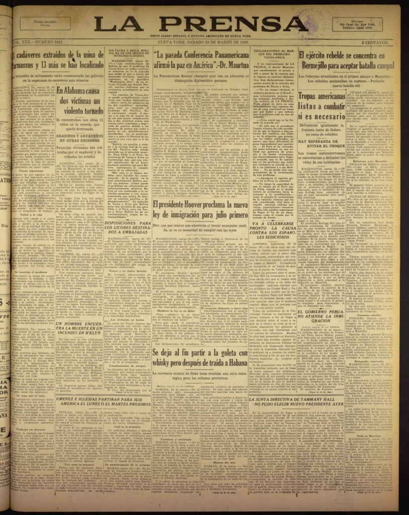 Miniatura de La Prensa: único diario español e hispano americano en Nueva York del 23 de marzo de 1929, nº 3491