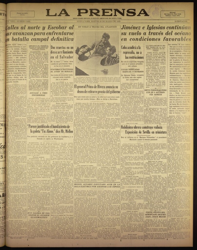Miniatura de La Prensa: único diario español e hispano americano en Nueva York del 26 de marzo de 1929, nº 3493