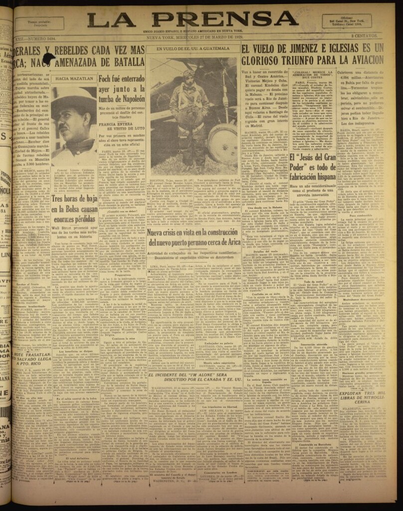 Miniatura de La Prensa: único diario español e hispano americano en Nueva York del 27 de marzo de 1929, nº 3494