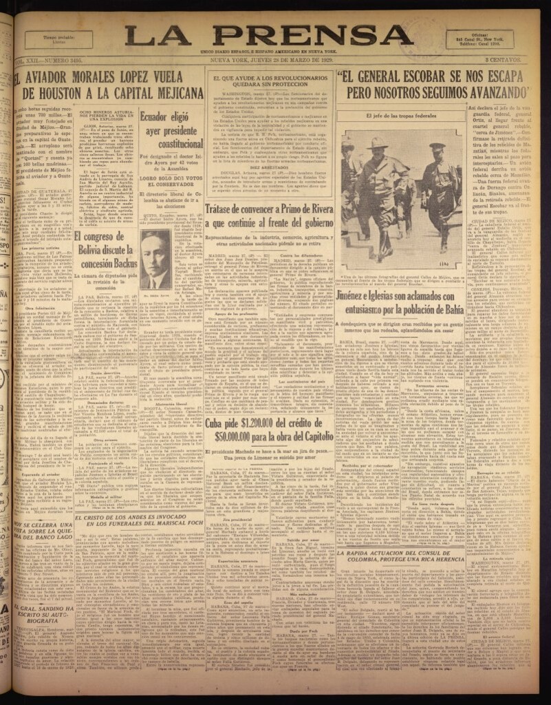 Miniatura de La Prensa: único diario español e hispano americano en Nueva York del 28 de marzo de 1929, nº 3495