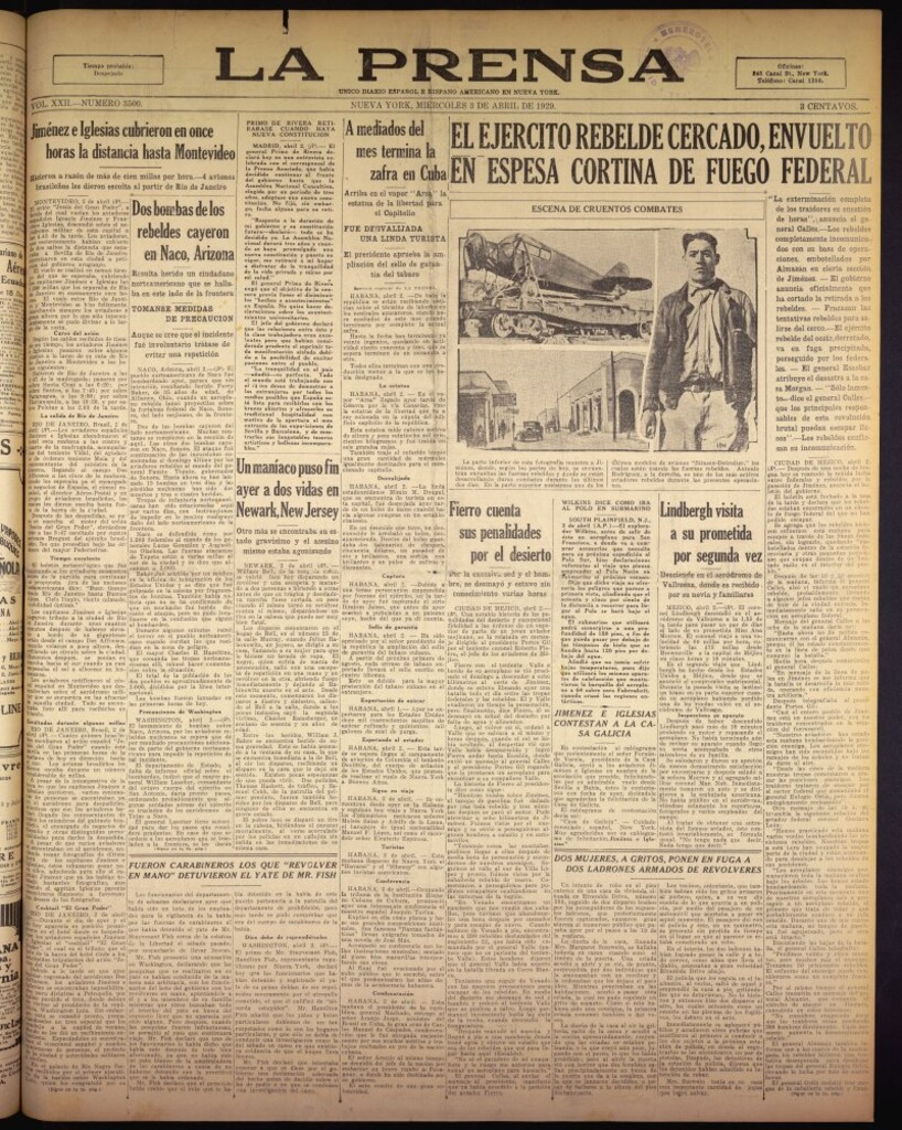 Miniatura de La Prensa: único diario español e hispano americano en Nueva York del 3 de abril de 1929, nº 3500