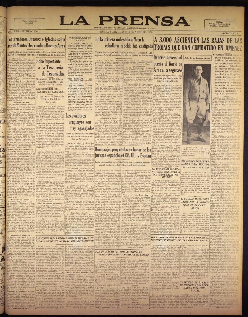 Miniatura de La Prensa: único diario español e hispano americano en Nueva York del 4 de abril de 1929, nº 3501