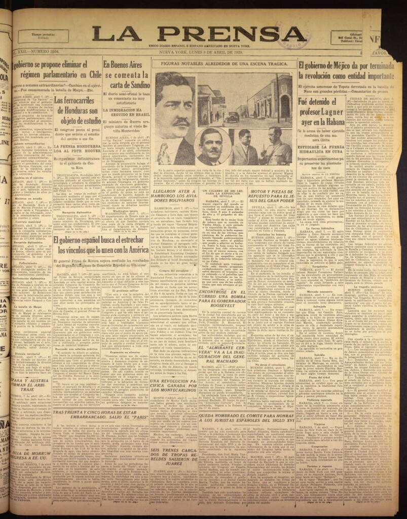 Miniatura de La Prensa: único diario español e hispano americano en Nueva York del 8 de abril de 1929, nº 3504