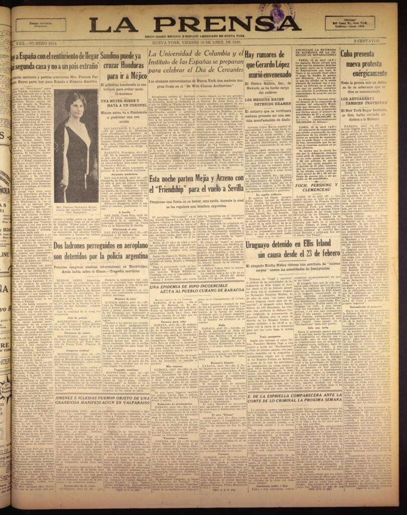 Miniatura de La Prensa: único diario español e hispano americano en Nueva York del 19 de abril de 1929, nº 3514