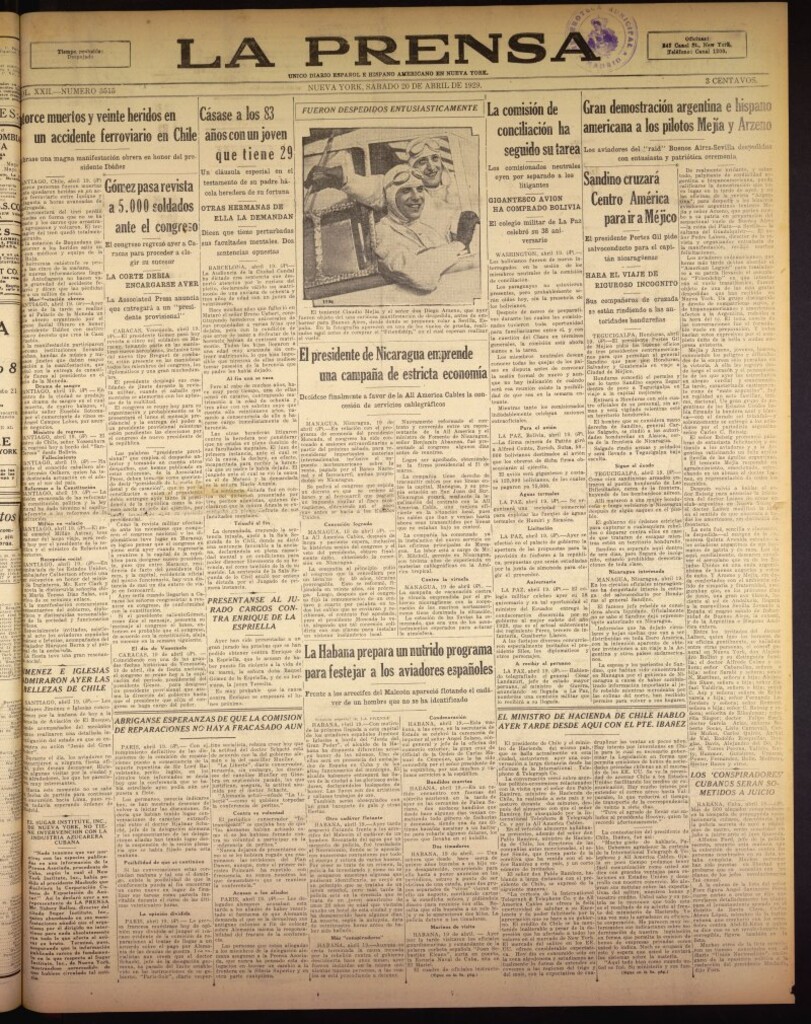 Miniatura de La Prensa: único diario español e hispano americano en Nueva York del 20 de abril de 1929, nº 3515
