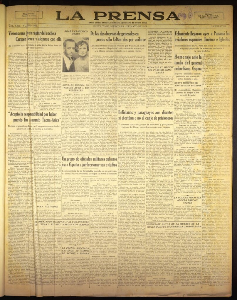Miniatura de La Prensa: único diario español e hispano americano en Nueva York del 1 de mayo de 1929, nº 3524