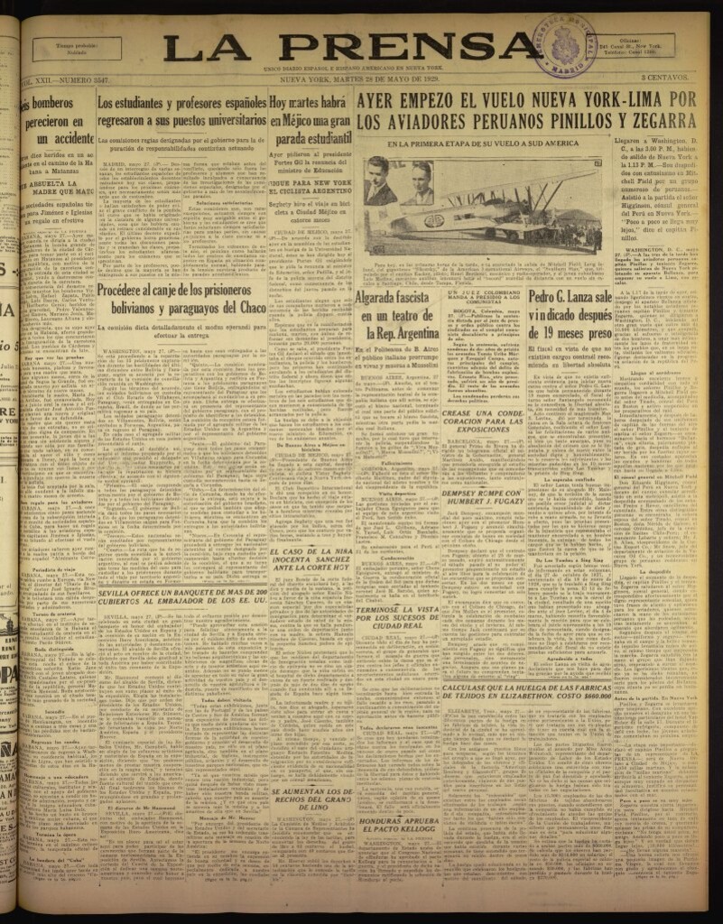 Miniatura de La Prensa: único diario español e hispano americano en Nueva York del 28 de mayo de 1929, nº 3547