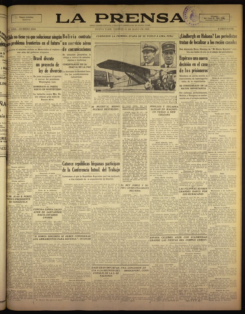 Miniatura de La Prensa: único diario español e hispano americano en Nueva York del 31 de mayo de 1929, nº 3550