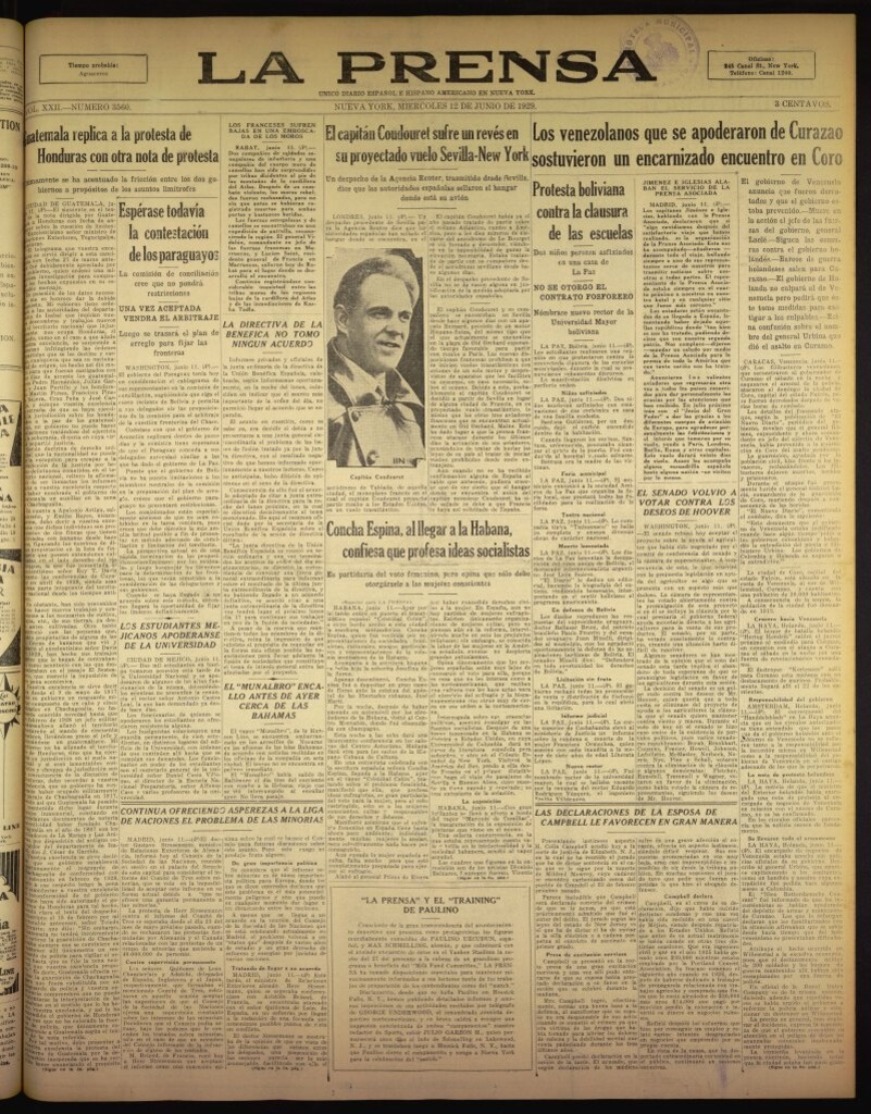 Miniatura de La Prensa: único diario español e hispano americano en Nueva York del 12 de junio de 1929, nº 3560