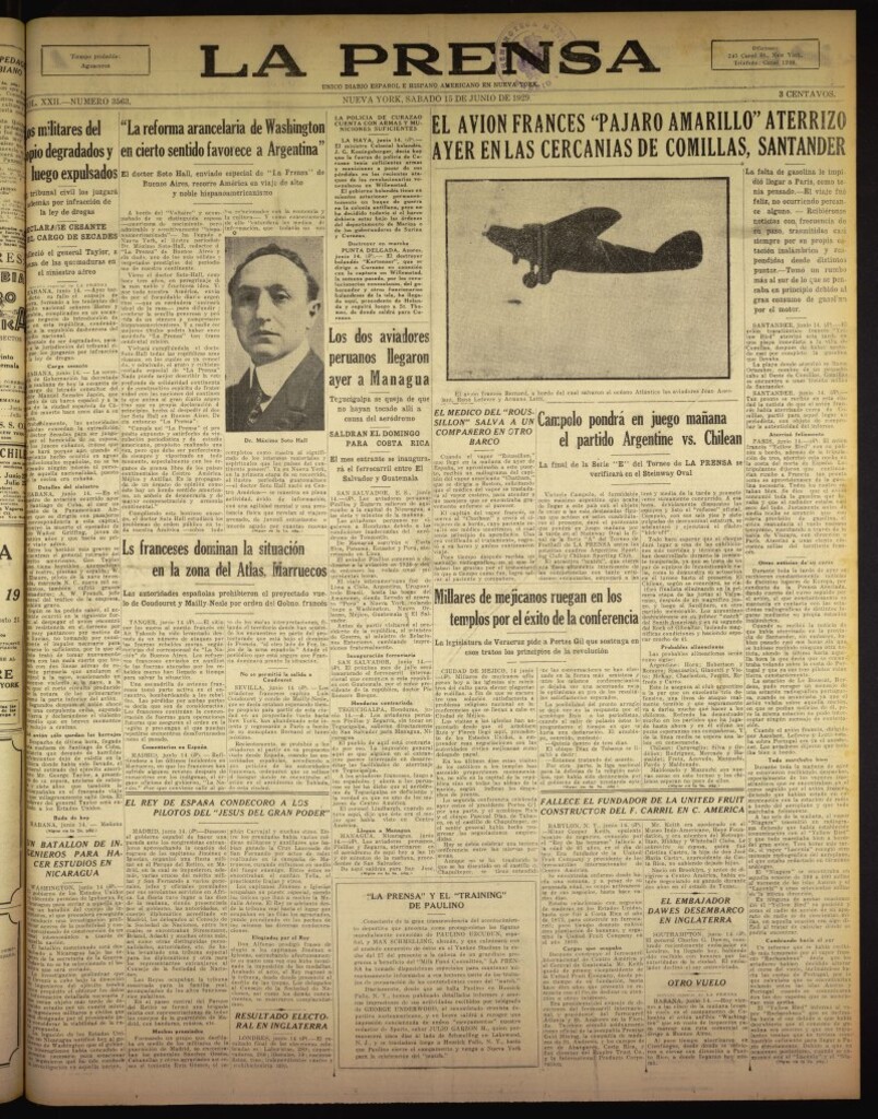 Miniatura de La Prensa: único diario español e hispano americano en Nueva York del 15 de junio de 1929, nº 3563