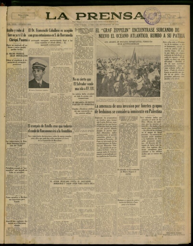 Miniatura de La Prensa: único diario español e hispano americano en Nueva York del 2 de septiembre de 1929, nº 3630