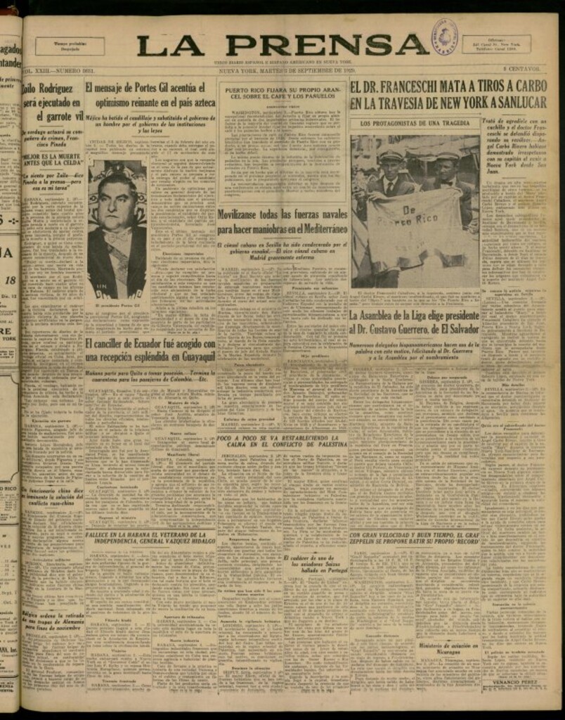 Miniatura de La Prensa: único diario español e hispano americano en Nueva York del 3 de septiembre de 1929, nº 3631
